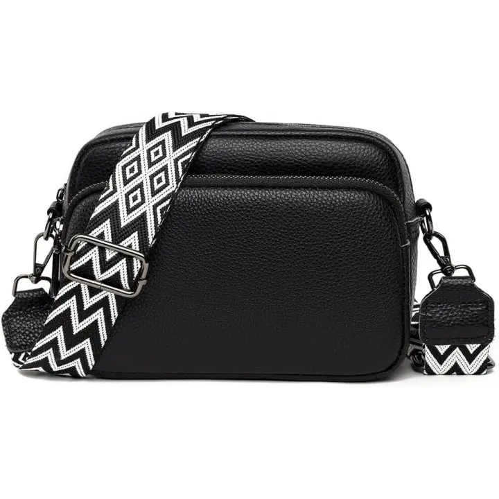 Bolsos cruzados para Mujer: bolsos de cuero y bandoleras with Correa Ancha ajustable, Bolso bandolera para Cámara, ideal para Viajes, Viajes, Trabajo, Diario (Negro) - 1