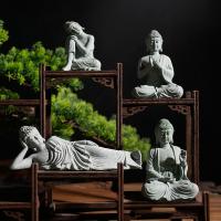 Estatua De Buda Reclinado Meditando Carving Feng Shui Coleccionable Figura Para Jardín Casa Bonsái Tanque De Peces Escritorio Decoración Artesanal De Piedra Tema Budismo - details 0