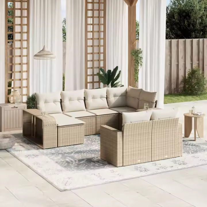 vidaXL Juego de sofás jardín con cojines beige 10 pzas ratán sintético - 1
