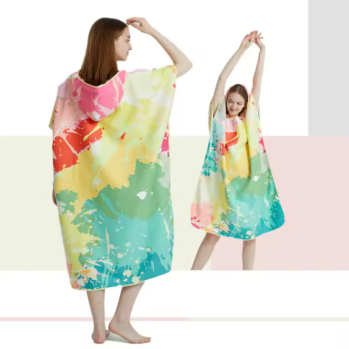 Poncho Toalla Rápida De Secado Microfibra Para Playa Y Natación Robe De Baño Para Adultos Con Capucha Toalla De Natación - 1