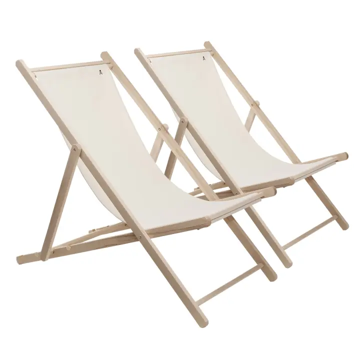 Scalpers Home Set de 2 Hamacas de Madera de Haya Plegables, Estructura sin Barniz, Color Piedra - 1