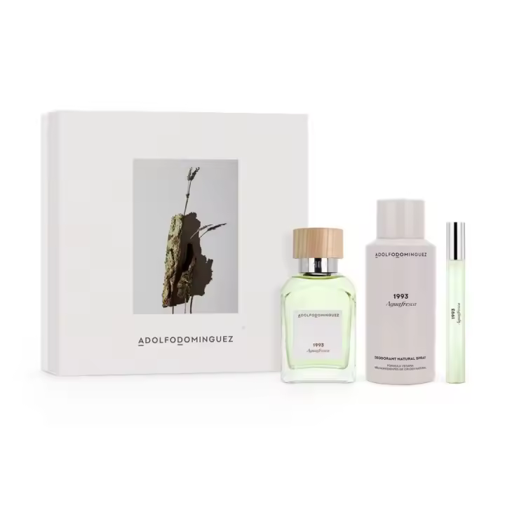 Adolfo Dominguez - Estuche Regalo Agua Fresca 1993 para hombre - Set regalo compuesto por Eau de Toilette 120 Ml. + Desodorante 150 Ml. Espray + EDT Mini Espray de viaje 10 Ml. Regalo para hombre, - 1