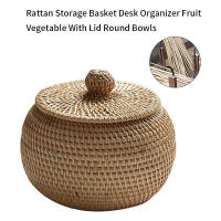 Cesta De Almacenamiento De Rotura De Rattan Natural Con Tapa Cesta De Frutas Redonda Y Ligeras Cesta De Almacenamiento De Mano Para El Hogar Caja De Aperitivos - details 4