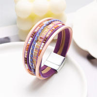 Pulsera De Cuero Genuino De Moda Con Hebillas Tejidas Y Cuentas Bohemias Para Mujer Y Adolescentes Cierre Magnético Hecho a Mano - details 6