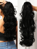 Pony Cola De Caballo Sintética Resistente Al Calor Larga Negra 22 Pulgadas Extensiones De Cabello Con Clip En Rizado Full Machine - details 0