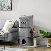 PawHut Barril Rascador para Gatos de 3 Niveles Altura 102 cm Torre para Gatos con Caseta de Fieltro Desmontable Poste de Sisal Cama y Bola de Juguete 60x40x102 cm Gris - details 1