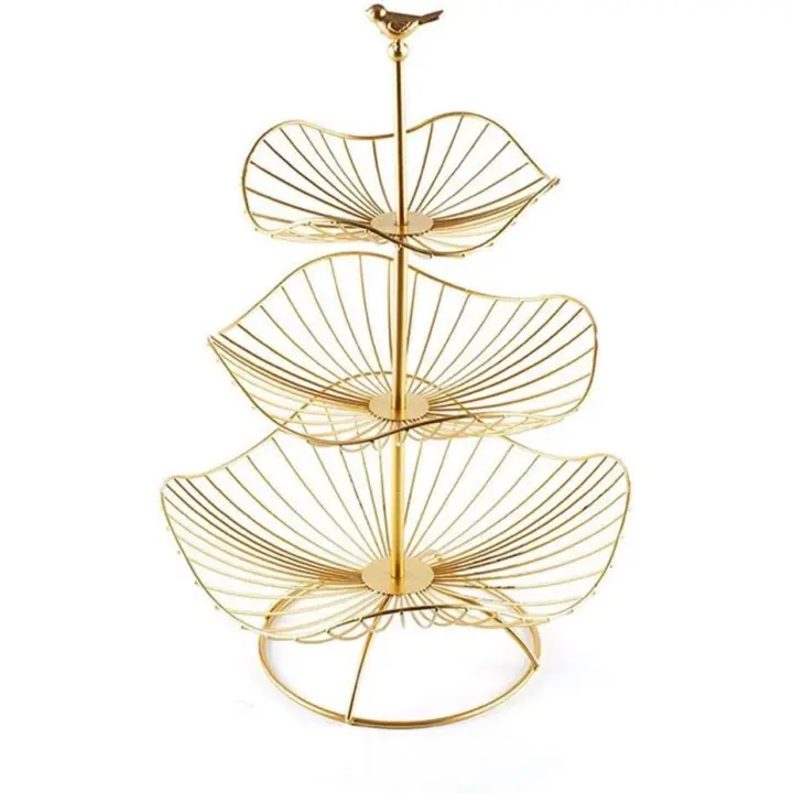 Cesta de metal de acero grande de 3 niveles, soporte de estilo, frutero de diseño - 1