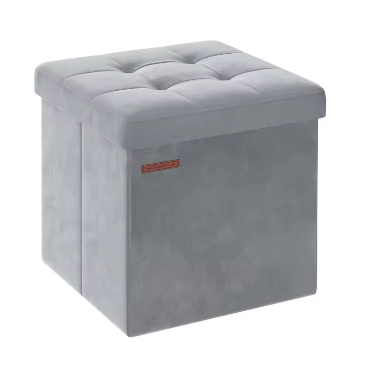 SONGMICS Puff Almacenaje, Banco de Almacenamiento de Terciopelo Plegable, Taburete Reposapiés, 38 x 38 x 38 cm, Carga de 300 kg, para Entrada, Sala de Estar, Dormitorio, Gris Pizarra/Blanco Crema/Gris Paloma/Rosa Jalea - 1