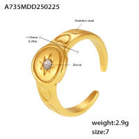 Anillo de flor con sello chapado en oro de 18 quilates de acero inoxidable Retro a la moda para mujer, anillos de moda de alta gama, accesorios de joyería, regalo de cumpleaños simple North Star Starburst anillos de sello Simple Color dorado anillo - details 6