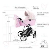 Carrito Montes Rosa 2 piezas AdaBaby, Dos piezas: capazo y silleta, Bolso, cobertura de lluvia, mosquitera, botellero y cubrepiés, Silleta hasta 22kg, plegable con el chasis en ambos sentidos incluidos en el precio, Tejidos de ecopiel y capotas de brillo - details 0