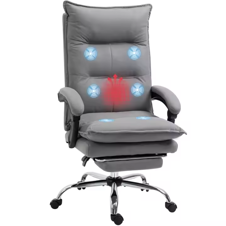 Vinsetto Silla de Masaje con 6 Puntos de Masaje y 5 Modos Silla de Escritorio Reclinable con Función de Calefacción Altura Ajustable Reposapiés y Ruedas para Estudio 66x74x114-121,5 cm - 1