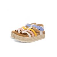 Sandalias de mujer planas con plataforma de efecto Esparto diseño de tiras rectas de colorines Beige Rosa Amarillo Azul con pulsera al tobillo  m260d - details 3
