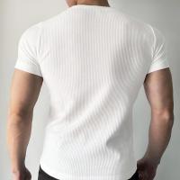 Camiseta De Verano Para Hombre Con Cuello Redondo Y Mangas Cortas Estampado De Rayas Verticales En Blanco Y Negro Ropa Casual Diaria - details 2