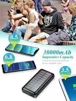 Powerbank Solar 30000Mah, cargador solar portátil de 30000 mAh, 2 puertos USB, panel de alta velocidad, batería externa, banco de energía solar portátil para iPhone, Android, para Xiaomi, Samsung, OPPO, Realme, Huawei, y otros modelos. Color Negro - details 1