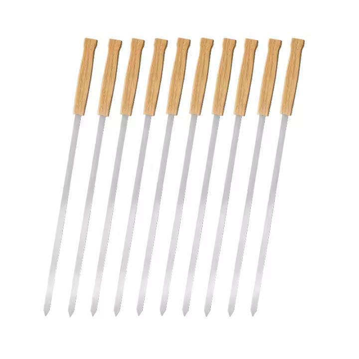 Brochetas de barbacoa de acero inoxidable con mango de madera, brochetas planas, brochetas de barbacoa, brochetas de cordero a la parrilla, brochetas de barbacoa para acampar al aire libre - 1