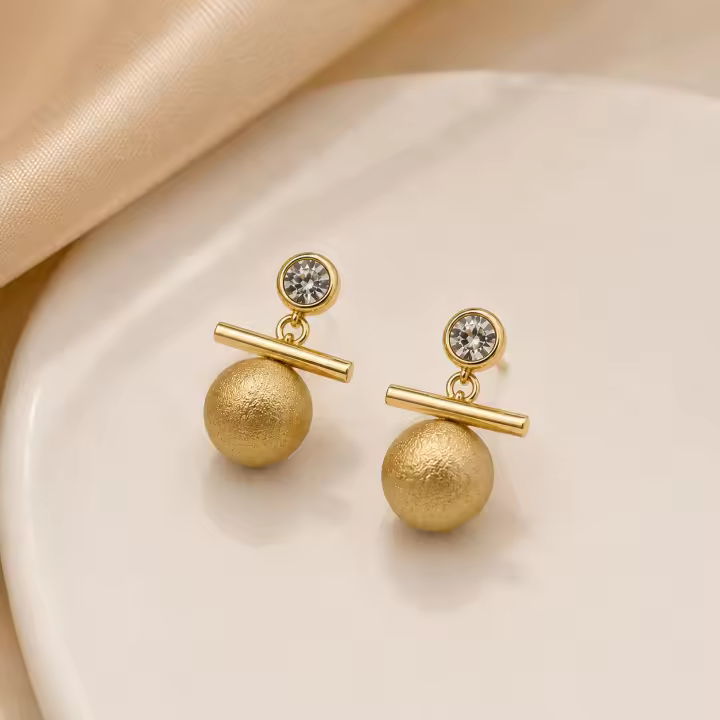 SmileJoyas - Pendientes de Acero Inoxidable con Barra y Esfera Texturizada - 1