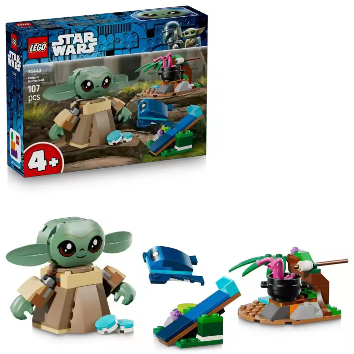 LEGO® 75443 Star Wars: The Mandalorian™ Hogar de Grogu Juguete de Construcción con Figura de Baby Yoda, Rana de Sorgan, Catapulta y Macarrón Azúl para Niños y Niñas de 4+ Años - 1