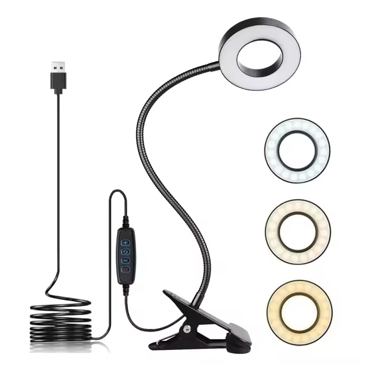 Lámpara de escritorio LED USB con clip, 3 modos de luz, 10 brillo regulable, cuidado de los ojos, ajustable para leer, estudiar, trabajar (negro) [Clase de eficiencia energética A] - 1