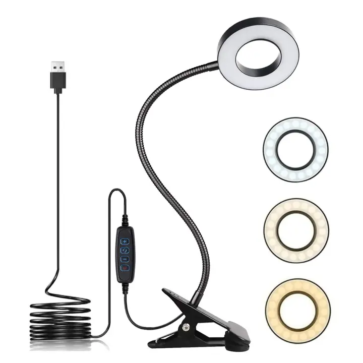 Lámpara de escritorio LED USB con clip, 3 modos de luz, 10 brillo regulable, cuidado de los ojos, ajustable para leer, estudiar, trabajar (negro) [Clase de eficiencia energética A] - 1