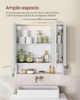 Armario de baño multifuncional con espejo 3 puertas, mueble de pared integrado con enchufe, cesta colgante y soporte para secador, espacioso, blanco nube, gris paloma - details 3