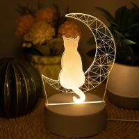 Lámpara De Noche USB 3D Luminosa De Gato Lunar Creativa Decoración Para Hogar Y Sala Regalo De Cumpleaños Luz De Mesa - details 1
