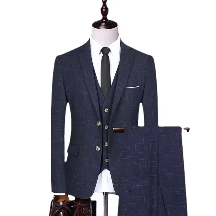 Traje De Novio 2025 Para Hombre (Traje + Chaleco + Pantalones) Estilo Casual Elegante Cuadros Traje Formal Para Trabajo Boda Y Compañía Talla Regular Material Poliéster Y Viscosa - 1