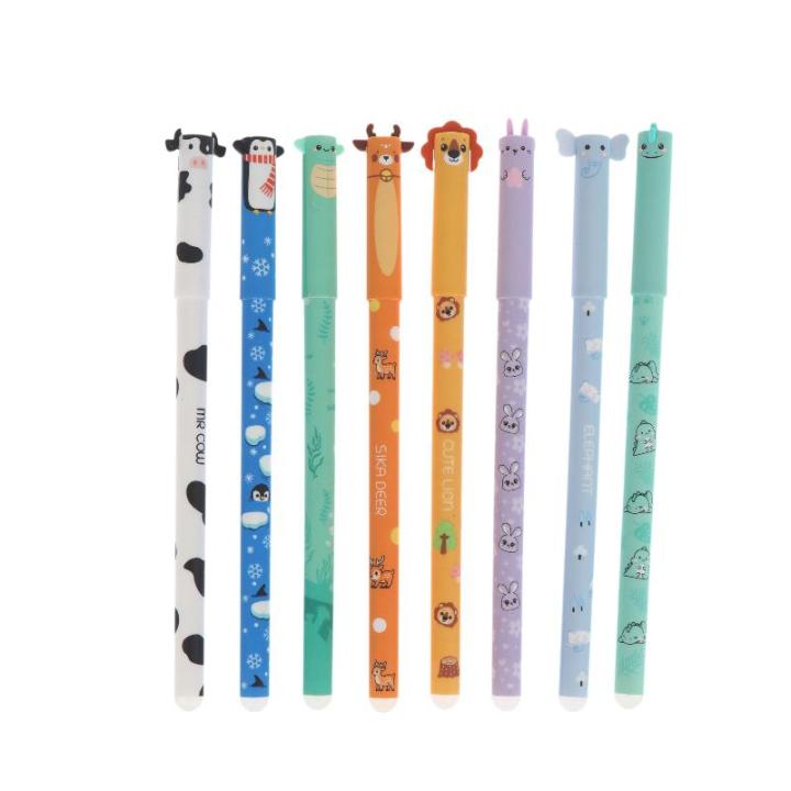 8Pcs Rotuladores De Gel Borrables 0.5mm Con Tinta Colorida De Animal Cartoon Para Escritura Suave Suministros De Oficina Y Escuela