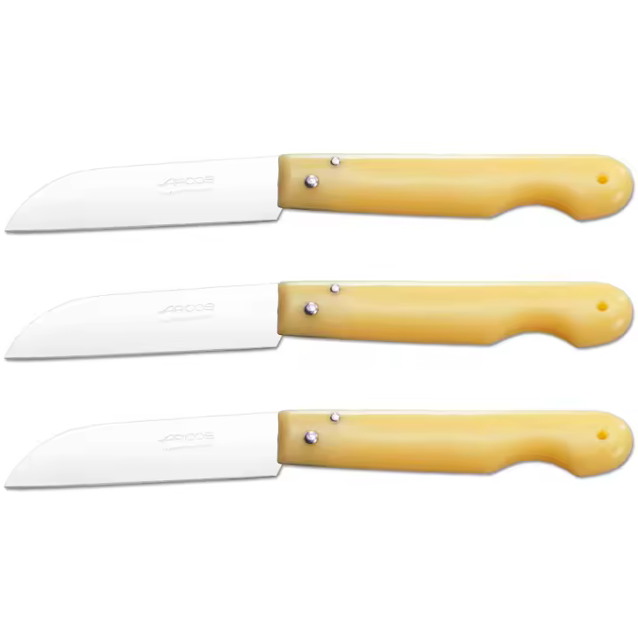 ARCOS Navaja Profesional - Navaja de Cocina (85 mm) - Acero Inoxidable Nitrum® - Mango de Polipropileno (Amarillo) - PACK 3 - 1