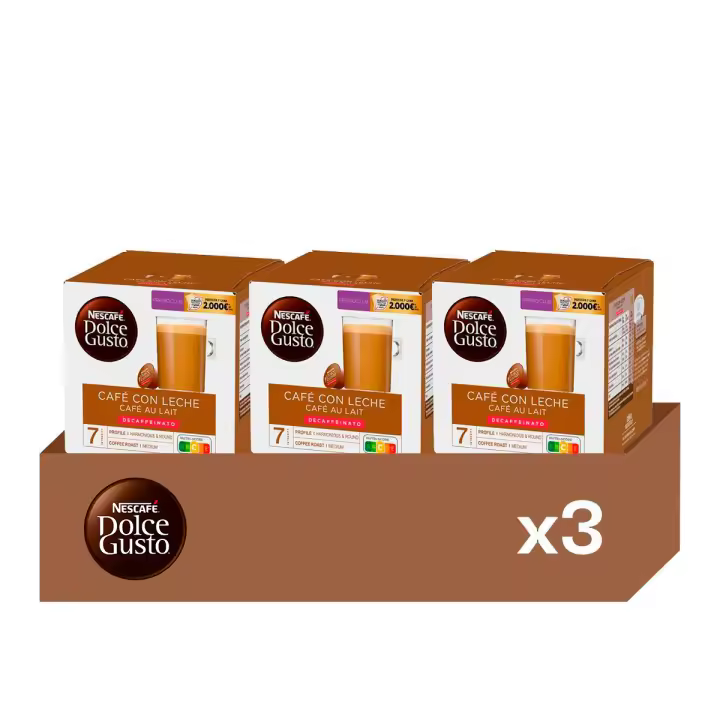 Café con Leche Descafeinado - Pack 3 Cajas de Café (48 uds) | Notas a Cereal y Avellana, Suavidad Sin Cafeína - 1