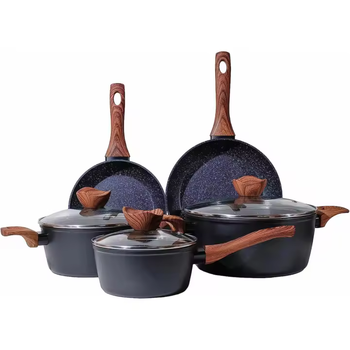 -Katería de Cocina de Aluminio con Antiadherente【 8 Piezas 】sin PFOA y PFOS | 3 Ollas (Ø16/20/24 cm), 3 Tapas Y 2 Sartenes (Ø20/24 cm) para Todas Las Cocinas, incluido Inducción (Callao) - 1