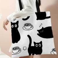 Bolso De Hombro De Lino Grande Y Capacitativo Con Estampado De Gato Kawaii Para Mujer Bolso De Compras Casual Para Viaje Y Playa - details 1