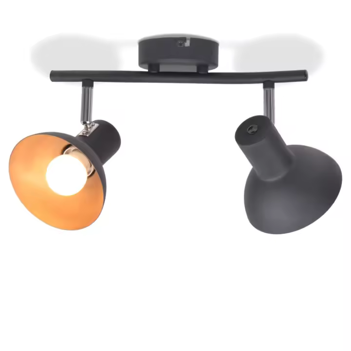 vidaXL Lámpara de techo para 2 bombillas E27 negra y dorada - 1