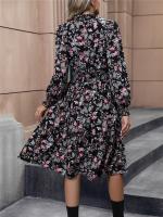Vestido Casual De Mujer Con Estampado Floral Cuello V Manga Larga A-Line Longitud De Rodilla Cintura Alta Primavera Otoño Invierno - details 6