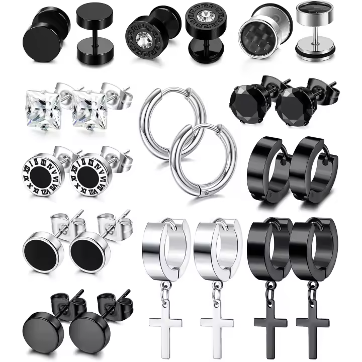 12 Pares Pendientes Hombre Maple Inoxidizable, Pendientes de Cartílago, Pendientes Ano Hombre, Pendientes Cruz para Hombres Niños - 1