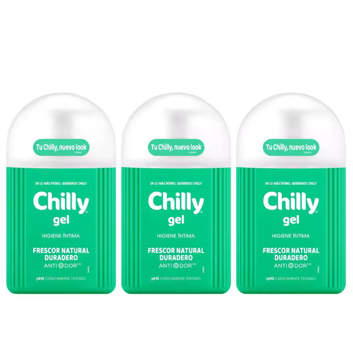 Chilly - Gel de Higiene Íntima Gama Frescor Natural Duradero, Pack de 3 x 250 ml, Limpieza Suave y Sensación de Frescura Prolongada, Molécula ANTI-ODOR, Apto para Uso Diario - 1