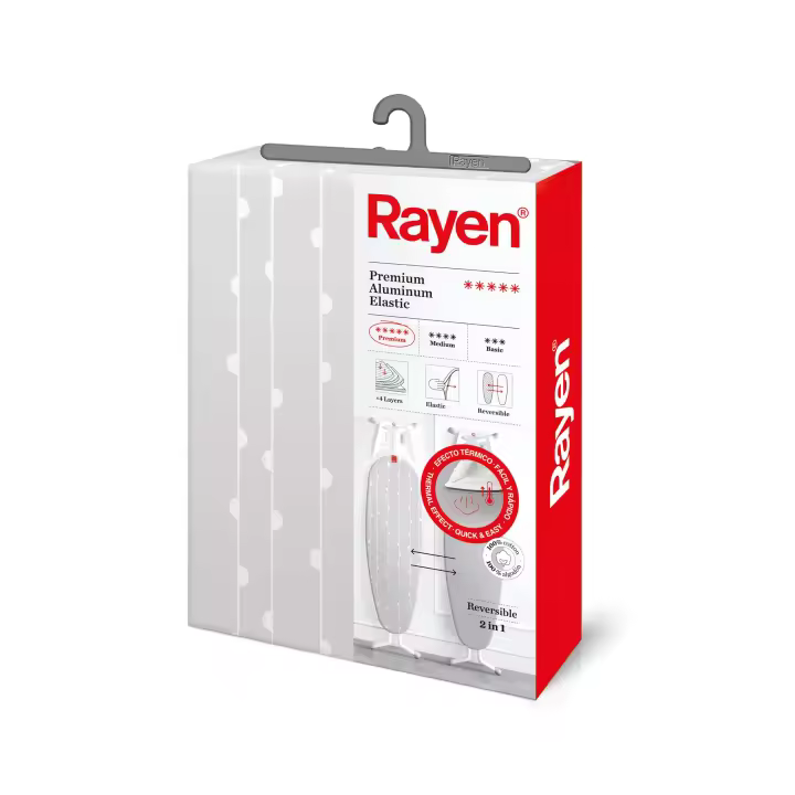 Rayen Gris Funda para Planchar Universal | 3 Capas Aluminio, Espuma y 100% algodón | Reversible | Gama Especial | Medidas: 51 x 127 cm | Color Gris con rayas - 1