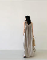 Vestido Largo De Hombros Descubiertos Sin Mangas Para Mujer REALEFT Verano Algodón Y Lino Nuevo Vintage Cuello Redondo Midi - details 8