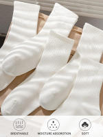 5 Pares De Calcetines De Algodón Para Hombre En Blanco Y Negro Media Cintura Transpirables Y Suaves Calzados Casuales - details 3