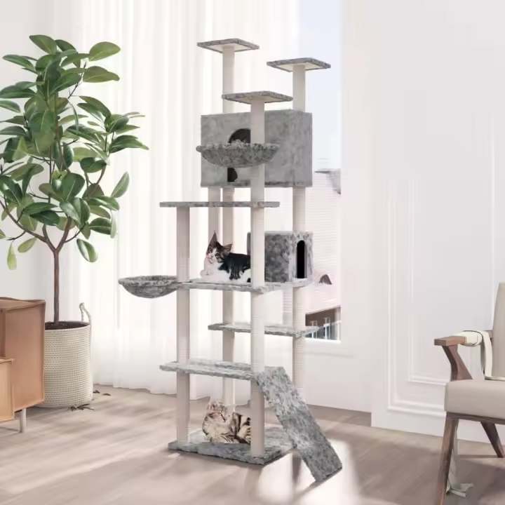 vidaXL Rascador para gatos con postes de sisal 191 cm torre para gatos Color Crema,  Gris claro,  Gris oscuro y mas - 1