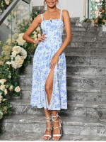 Vestido Midi De Verano Con Estampado Floral NewAsia Para Mujer Cintura Ajustable Con Tirantes Deslizables Y Abertura En El Lado Casual Para Fiestas Y Playa - details 16