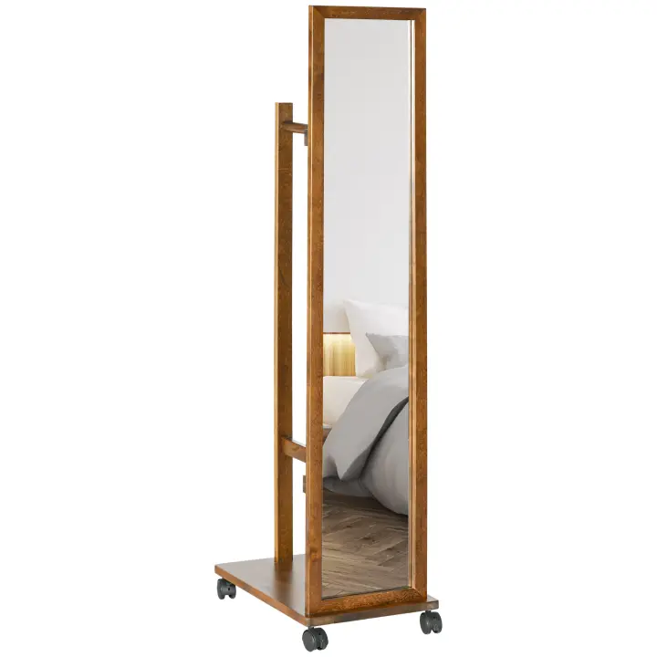 HOMCOM Espejo de Cuerpo Entero con Ruedas Espejo Largo con Barra para Ropa y Estante Inferior para Dormitorio Salón Pasillo 35,5x49,5x167,8 cm Nogal - 1