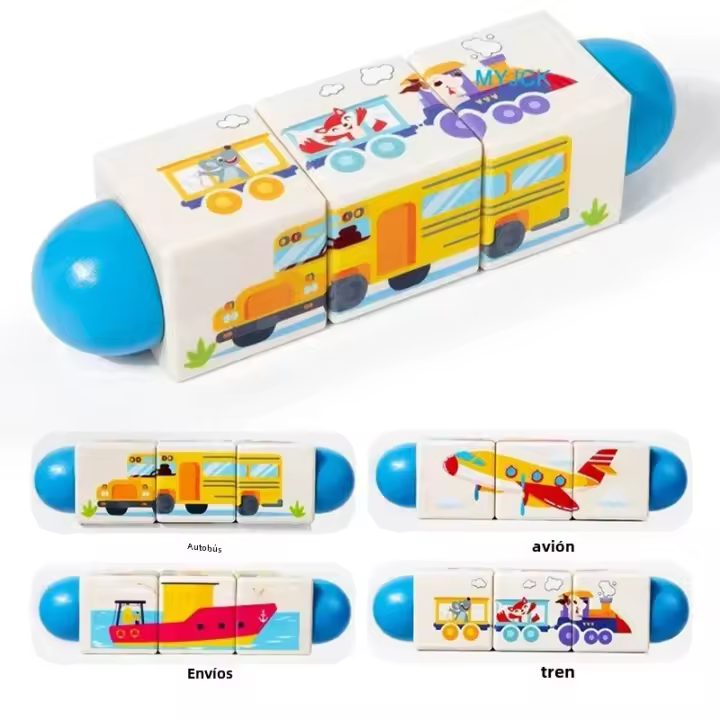 Puzzle De Madera 3D Para Niños Bloques De Construcción Giratorios Juguete Educativo Temprano Identificación De Animales Y Colores Formas - 1