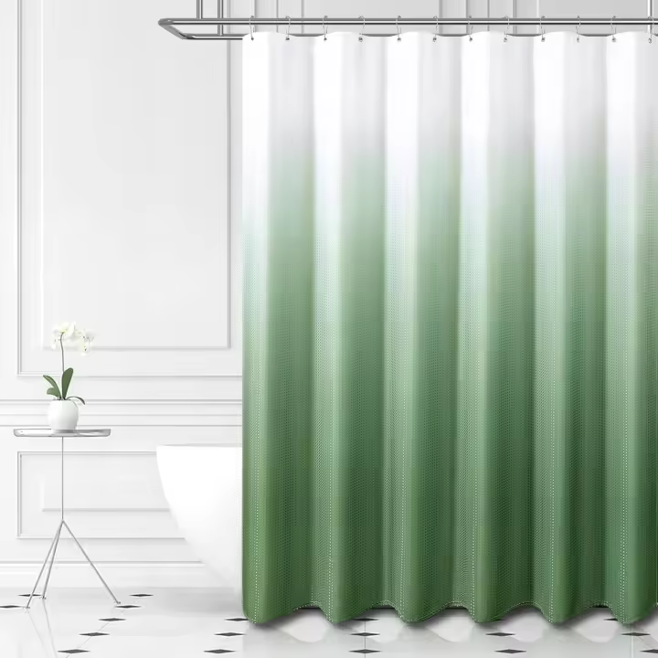 Cortina de ducha antimoho - Verde - Tela decorativa de lujo - Color degradado - Impermeable - Fácil de instalar - Poliéster - Con ganchos - 180 x 180 cm - 1
