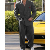 Traje Formal Para Hombre Doble Botón Boda 2 Piezas Traje De Moda Con Pantalones Estilo Casual Material COTTON Polyester Wool - details 1