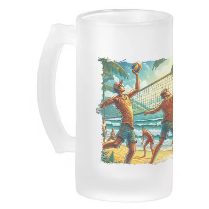 MERCHANDMANIA JARRA CERVEZA CRISTAL juego voleyball pelota amigos deporte playa esmerilada esmerilado 500ml - 1