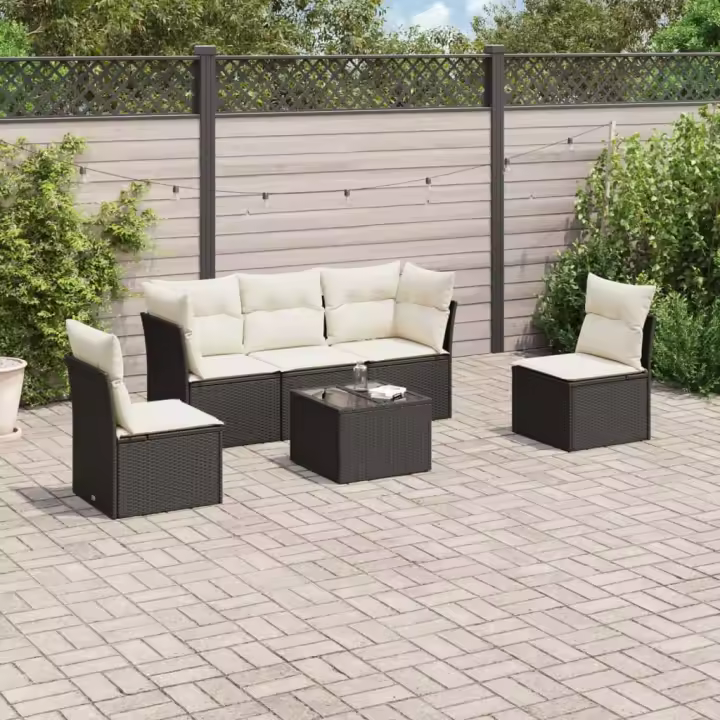 vidaXL Set de sofás de jardín 6 piezas y cojines ratán sintético negro - 1