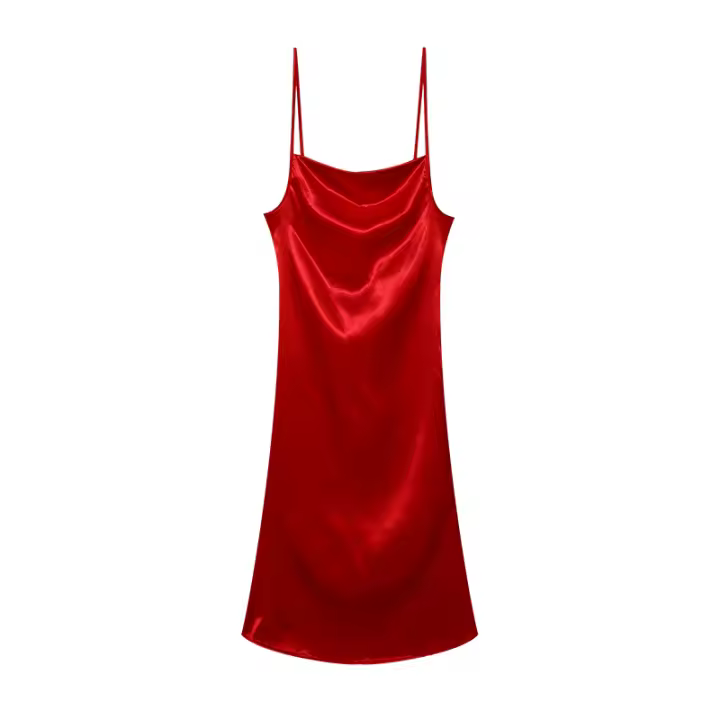 Vestido De Seda Con Sección Cruzada De Color Sólido Para Mujer Vestido De Caudal Con Punta De Sirena De Verano Ajustado Y Sexy - 1