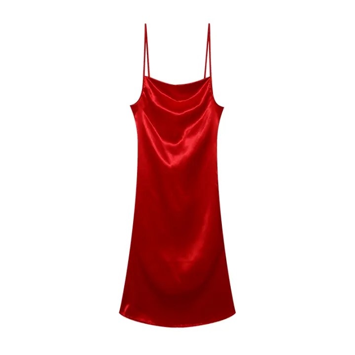 Vestido De Seda Con Sección Cruzada De Color Sólido Para Mujer Vestido De Caudal Con Punta De Sirena De Verano Ajustado Y Sexy - 1
