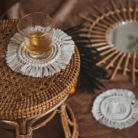 Mantelera De Algodón Tejida a Mano Estilo Bohemio Con Borlas No Esmerilada Antideslizante Para Taza Alfombrilla De Mesa Decorativa - details 14