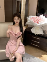 Vestido De Fiesta Mini Rosa Princesa Estilo Francés Con Flores 3D Y Tirantes Spaghetti Para Mujer Vestido Tutú Dulce De Verano - details 1
